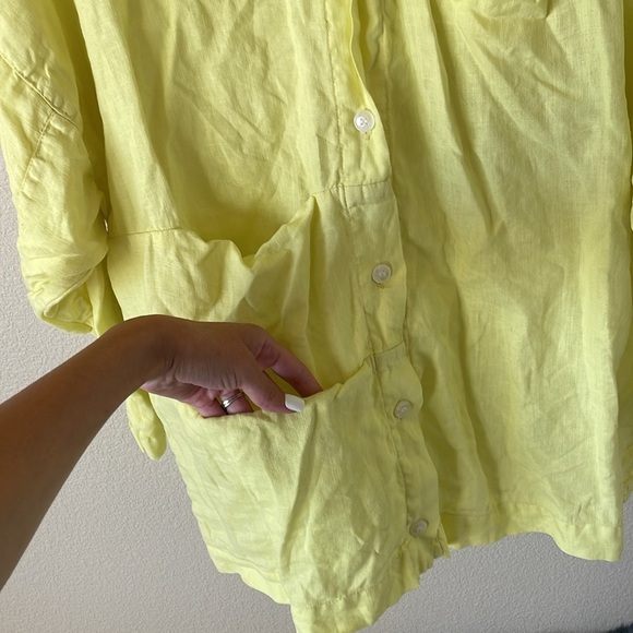 Prairie Underground Linen Lagenlook Top M Oversized Artsy Butter Yellow Loose - Picture 4 of 11